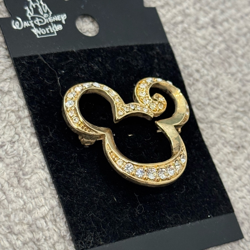 Vintage 1980s Disney Mickey Gold Rhinestone Brooch Pin w/ Original Packaging - Picture 5 of 6
